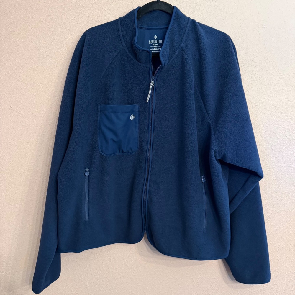Med Couture Layers Scrub Jacket Navy Blue Fleece Full Zip MC384 2XL